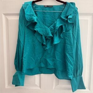 Zara Teal Ruffled Women's blouse top size S